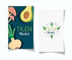 pacote de banner de alimentos saudáveis e mercado orgânico