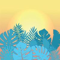 design de banner de venda de verão quadrado com papel cortado fundo de folhas de palmeira tropical com espaço livre para texto. ilustração vetorial. floresta floral exótica da selva monstera havaiana. layout de viagem de corte de papel vetor