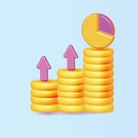 seta crescimento dinheiro árvore moeda planta para economizar dinheiro vetor 3d renda bancária negócios cor mínima