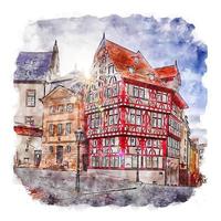 aschaffenburg alemanha esboço em aquarela ilustração desenhada à mão vetor