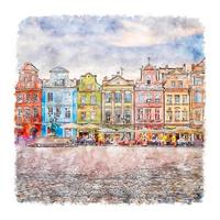 miasto poznan polônia esboço em aquarela ilustração desenhada à mão vetor