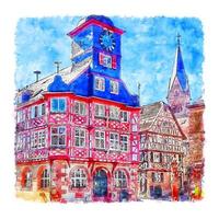 heppenheim alemanha esboço em aquarela ilustração desenhada à mão vetor