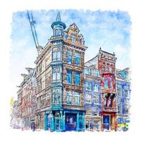 arquitetura amsterdã países baixos aquarela esboço mão desenhada ilustração vetor