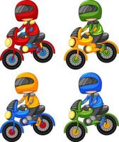 conjunto de personagem de desenho animado de corrida de moto vetor