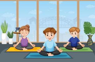 pessoas praticando exercícios de ioga e meditação vetor