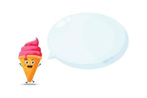 personagem de sorvete fofo com discurso de bolha vetor