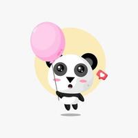 panda fofo flutuando com ilustração de balão vetor