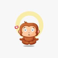 macaco bonito fazendo ícone de ilustração de pose de ioga vetor