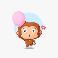 macaco fofo flutuando com ilustração de balão vetor