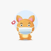 personagem de canguru fofo usando ilustração de máscara médica vetor