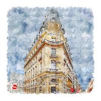 arquitetura paris frança esboço em aquarela ilustração desenhada à mão vetor