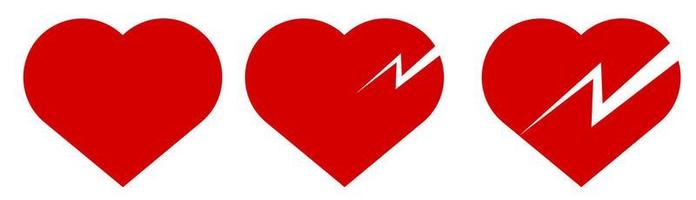 ataque cardíaco. dor aguda no peito. ícone de coração saudável e com sinais de lesão com doença. vetor