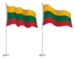 bandeira da Lituânia no mastro da bandeira balançando ao vento. elemento de design de férias. ponto de verificação para símbolos do mapa. vetor isolado no fundo branco