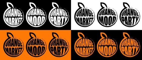 logotipo original de uma laranja inteira com uma folha. parte do design do menu, loja ou nome da festa. vetor preto e branco