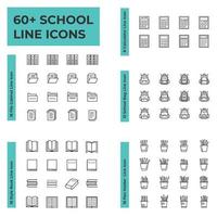 60 mais ícone de material escolar saco suporte de caneta livros calculadora ícone da linha do armário de arquivos vetor