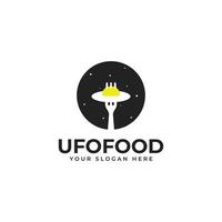 conceito de logotipo de comida para café ou restaurante com omelete ou ovo frito, garfo, ufo vetor