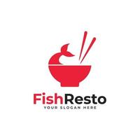design de logotipo de comida com combinação de tigela e peixe adequado para restaurante ou café vetor