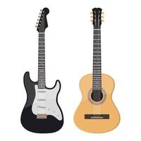 guitarra acústica e elétrica, vetor isolado no branco