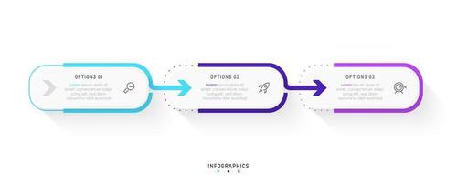 modelo de design de rótulo infográfico vetorial com ícones e 3 opções ou etapas. pode ser usado para diagrama de processo, apresentações, layout de fluxo de trabalho, banner, fluxograma, gráfico de informações. vetor