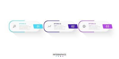 modelo de design de rótulo infográfico vetorial com ícones e 3 opções ou etapas. pode ser usado para diagrama de processo, apresentações, layout de fluxo de trabalho, banner, fluxograma, gráfico de informações. vetor