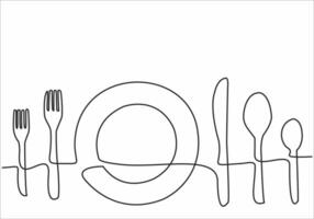 arte de linha contínua do logotipo da cozinha vetor