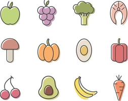 12 conjunto de ícones de linha de alimentos saudáveis vetor