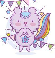 personagem animal kawaii com decoração de festa vetor