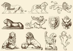 Leões de arte antiga vetor