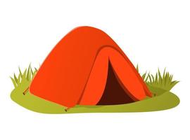 printhiking camping acampamento tent.tourist em viagem ao ar livre travel.summer resto projeto verde grass.vector isolado no fundo branco. vetor