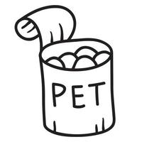 doodle lata de metal de comida de cachorro para pet.outline vector illustration.isolated em comida de cachorro background.domestic branco.