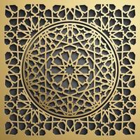 cartão de saudação ramadan kareem. padrão islâmico circular, ouro no ornamento preto. mandala brilhante elegante. vetor