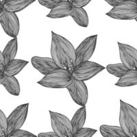 fundo floral vector preto e branco. linha de flor de lírio linear sem costura padrão para design têxtil. padrão de flor preto e branco sem costura de vetor.