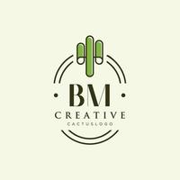 vetor de logotipo de cacto verde de letra inicial bm