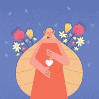 mulher grávida com jardim de flores vetor