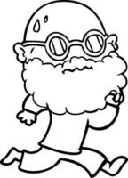 homem correndo dos desenhos animados com barba e óculos de sol suando vetor