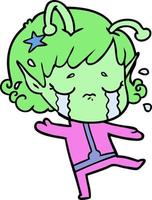 desenho animado menina alienígena chorando vetor