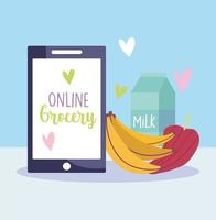 ícone de pedido on-line de smartphone, frutas e millk vetor