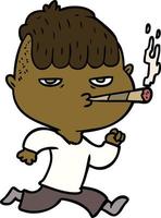 homem dos desenhos animados, fumando enquanto corre vetor