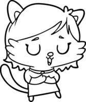 desenho de linha de uma garota de gato vetor