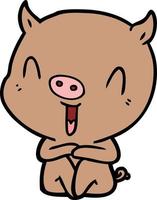 desenho animado feliz porco sentado vetor