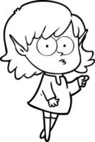 garota elfa dos desenhos animados apontando vetor
