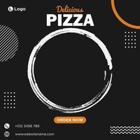 modelo de mídia social preta, branca e laranja deliciosa pizza vetor