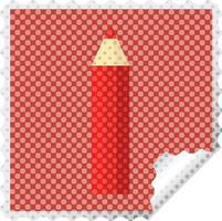 carimbo de adesivo quadrado gráfico de lápis de coloração vermelho vetor