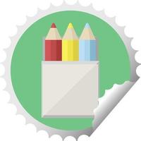 pacote de lápis de cor ilustração vetorial gráfico carimbo de adesivo redondo vetor