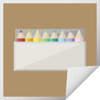 pacote de lápis de cor ilustração vetorial gráfico adesivo quadrado vetor