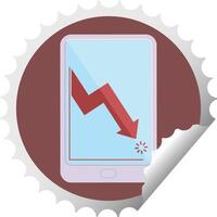 tablet eletrônico mostrando ilustração em vetor gráfico de desempenho de negócios carimbo de adesivo redondo