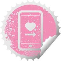 aplicativo de namoro no ícone de ilustração de adesivo angustiado gráfico de telefone celular vetor