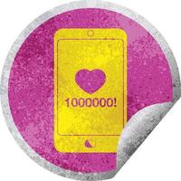 telefone celular mostrando 1000000 curtidas adesivo peeling circular vetor