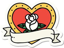 adesivo estilo tatuagem de uma rosa de coração e banner vetor