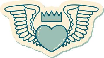 adesivo estilo tatuagem de um coração com asas vetor